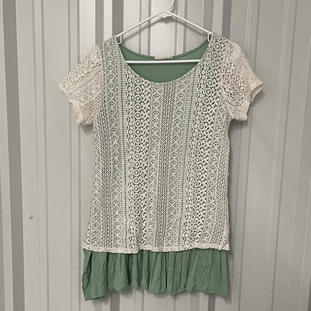Kmc Lace And Green Short Sleeve Shirt